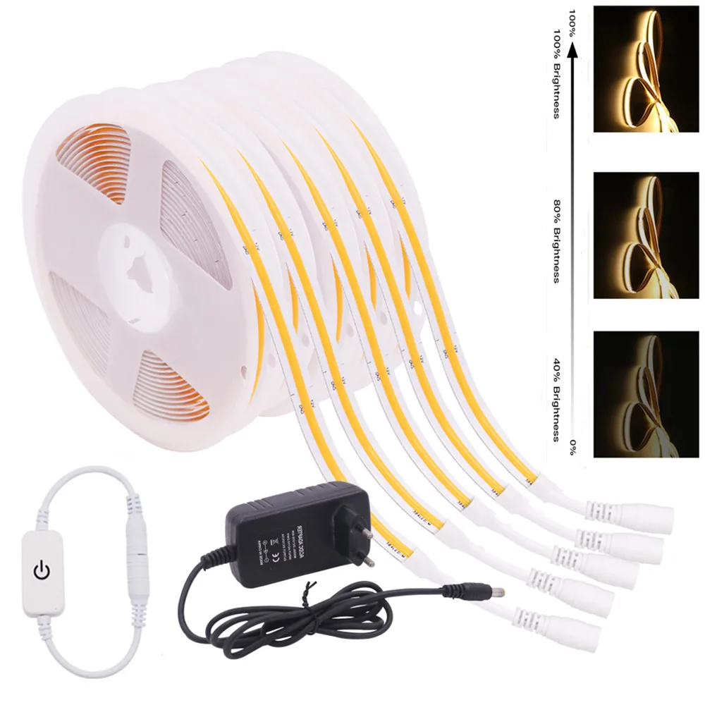 Imagem -04 - Cri 90 Cob Flexível Led Strip 12v Alto Brilho Regulável Interruptor de Toque 320 384 480 528leds Fita Diodo Armário Cozinha Backlight