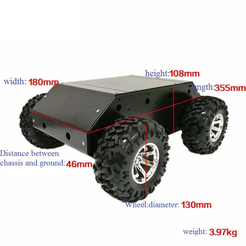 New VC-200 4WD Metal Car Chassis Smart Car for Arduino Development Kit 130mm Plastic Wheel Steel Intelligent Car Big Load 4KG