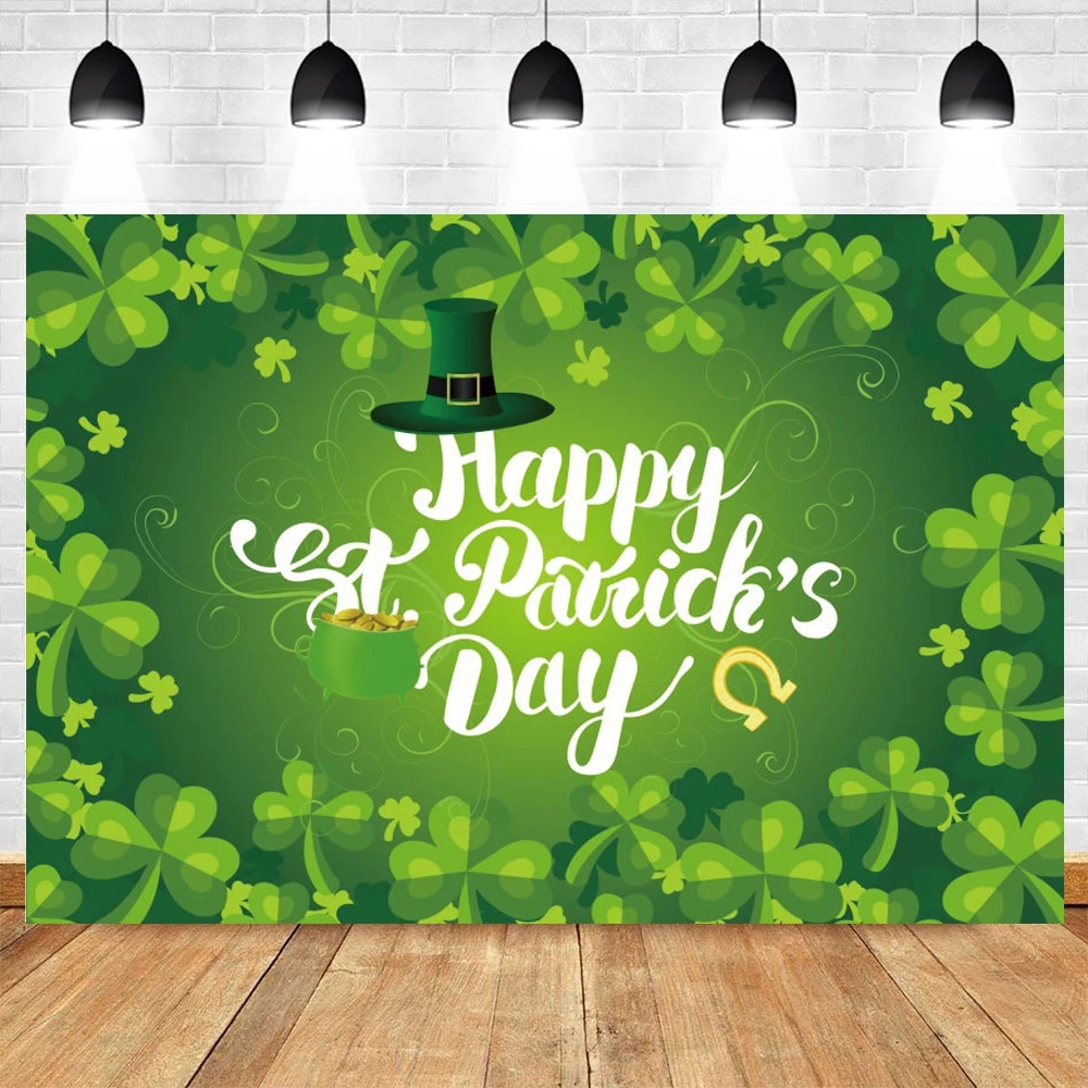 Happy St. Patrick's Day Decorations Green Shamrock Photo Background for Irish Luck Day Saint Patrick's Day Photo Booth Backdrop