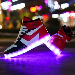 Gaobang shoes Boys' Led Sports  With Lights Flat Shoes Hip Hop Dance Performance Luminous Girls' Shoes Stage Light Show Red