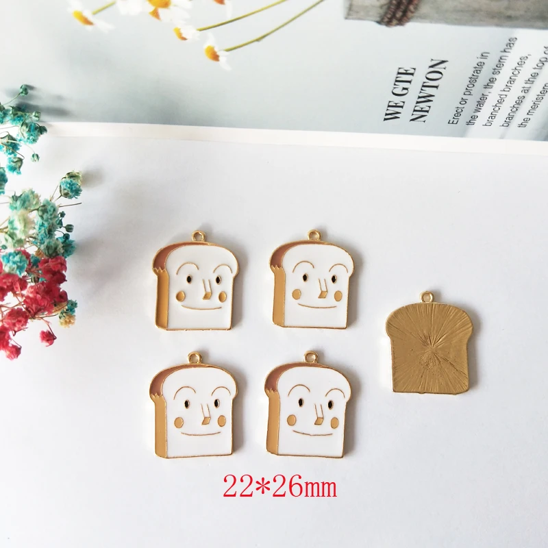 10pcs DIY Metal Enamel Breakfast Bread Charms Bracelet Smiling Bread Pendants For Necklace Earring Jewelry Making Materials