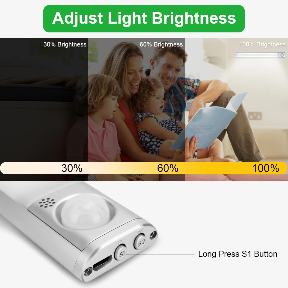 160 LED Night Light USB Motion Sensor Light  Rechargeable LED Lamp Bedroom Decor Night Lamp Backlight for Cabinets