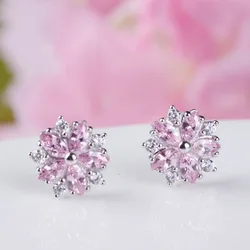 New Hot Fashion 925 Sterling Silver Crystal flower Earrings for Women Girls Gift Fashion Statement Jewelry