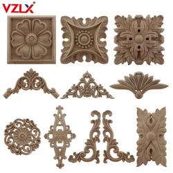 VZLX-Applique De Madeira Onlay, Estatuetas Decalque, Decoração Esculpida Em Madeira, Coroa Grande, Folhas, Flor Oval, Portas De Móveis, Sem Pintura, Casa