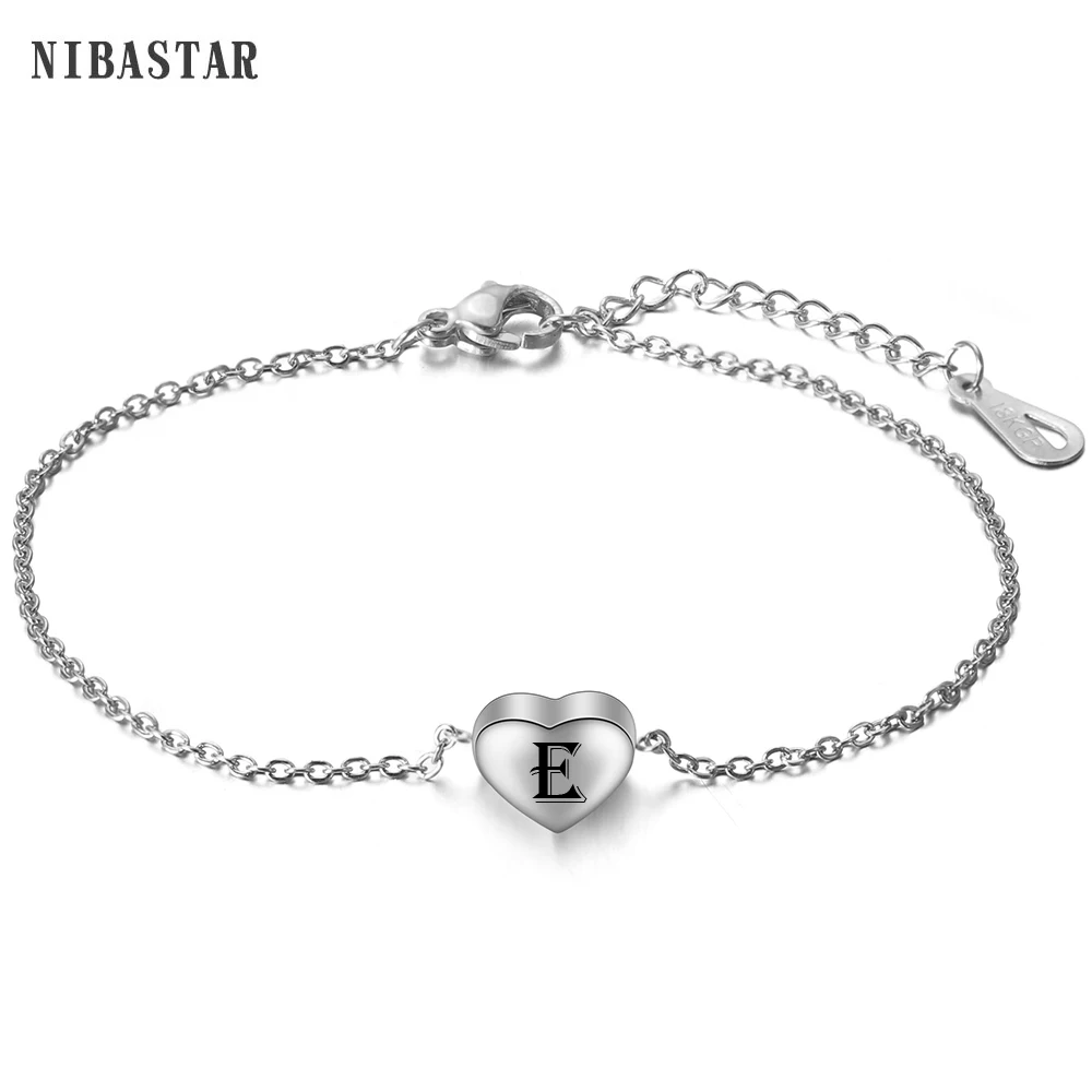 Alphabet Heart Bracelets Stainless Steel Initial Letter Charm Bracelet bangles for Women Jewelry Gift