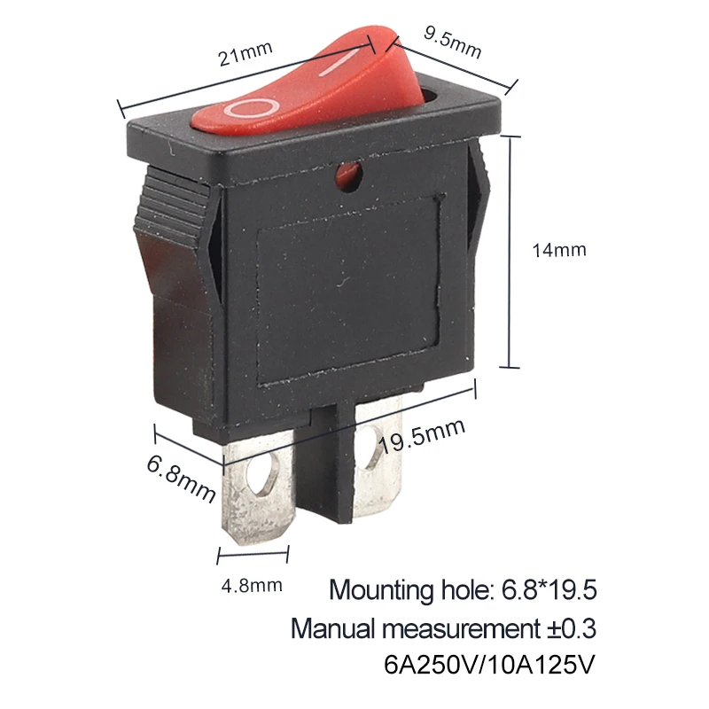 5 PCS/Lot KCD1 21X9.5mm 2Pin 2 Position Rocker Switch Snap in ON-OFF Black Red White Push Button Boat Switch 6A 250V/10A 125V
