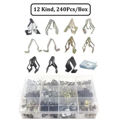 240Pcs/Box 12 Kind Car Front Console Dash Metal Clip Dashboard Auto Trim Metal Retainer U Type Fastener Fixeding Clip