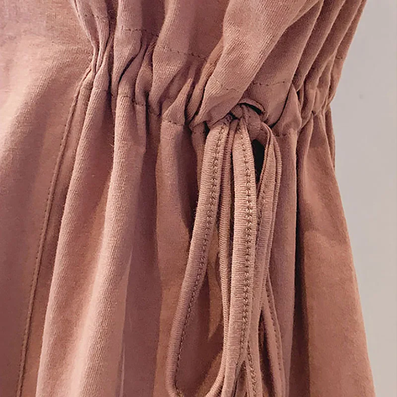 2021 Summer New Irregular Korean Slim Popular O-Neck Cotton Commute Drawstring Simple Short Sleeved T-shirt women top Tee Tshirt