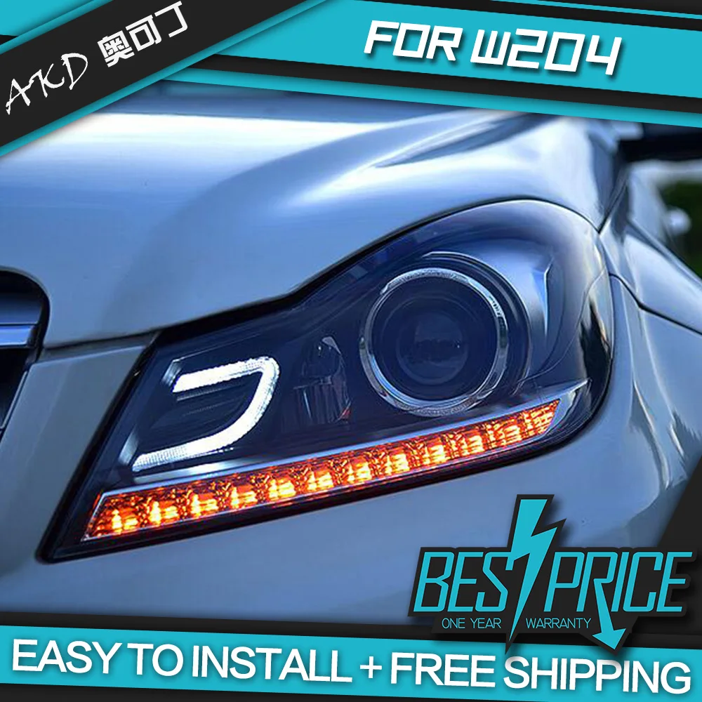 AKD Cars Styling Headlight For Benz W204 C180 C200 C260 Headlights LED Running lights Bi-Xenon Beam Fog lights angel eyes Auto