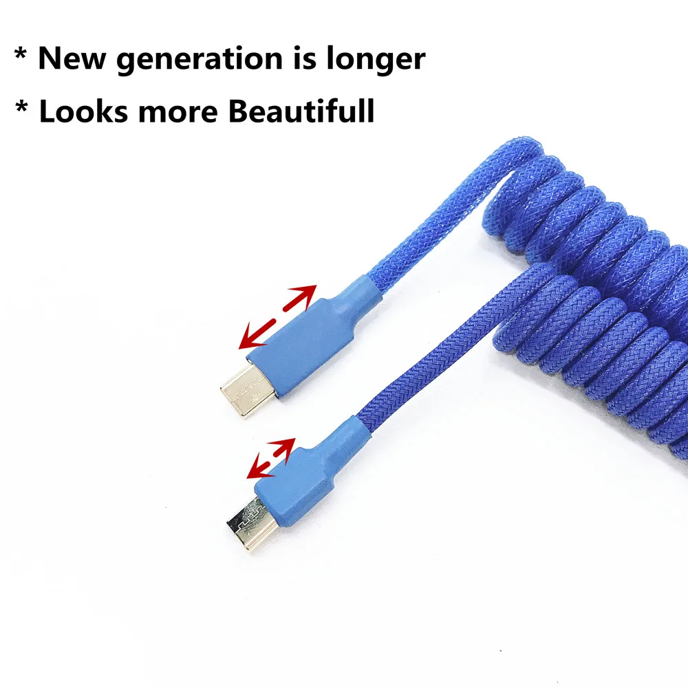 Thicker Z Style Reverse Coiled Keyboard USB Type C Cable OD 22MM Double Sleeved Mini Micro GX16 Aviation Computer Charger Cable