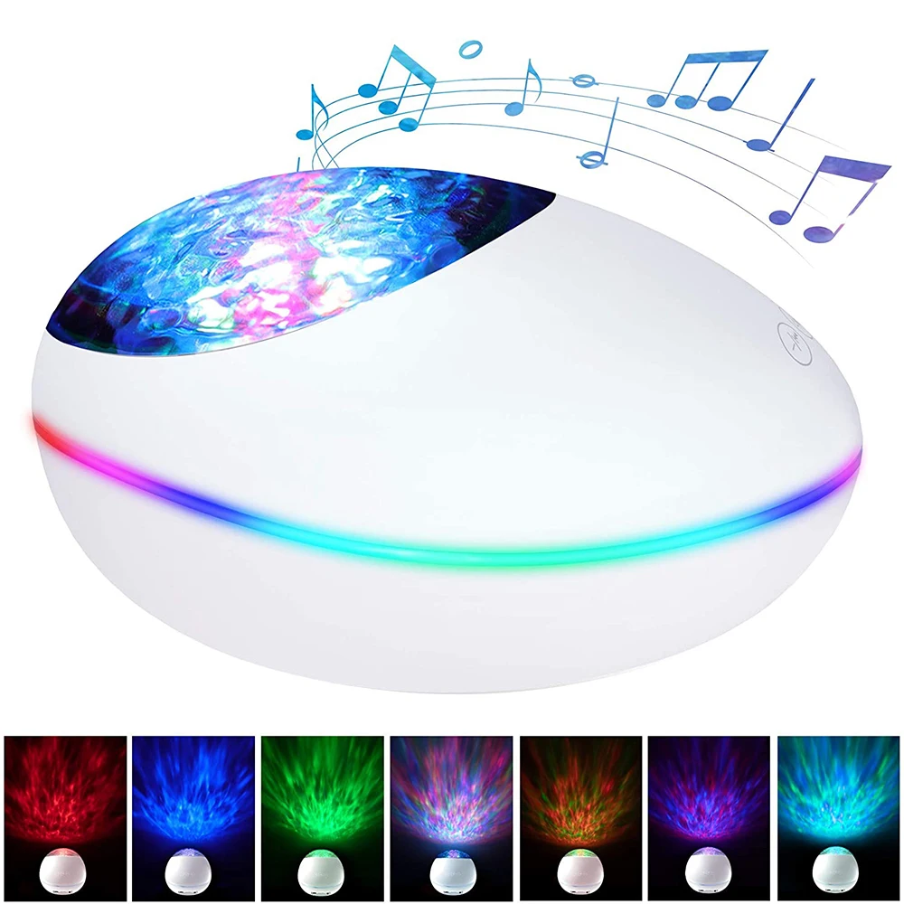 LED Ocean Wave Projector Night Lights 12LED Adjustable Lightness 7 Lighting Modes Bluetooth-compatible Music Speaker Night Light