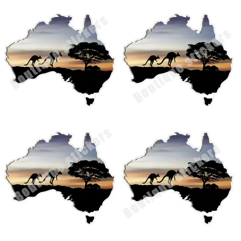 4-piece Set of Australia Map Sticker with Kangaroo Sunset Bumper Sticker Car, Window, Sky Car Window Body Decoration Sticker