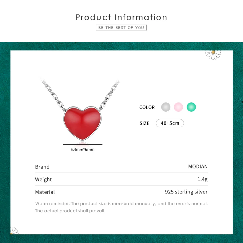 Modian 3 Color Enamel Hearts Necklace Fashion 925 Sterling Silver Charm Red Necklaces Pendant For Women Fine Female Jewelry Gift