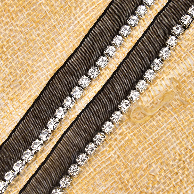 Unilateral Rhinestone Claw Chain White and Black Mesh Lace Trim Crystal Sew on Ribbon for Clothes Collar Shoes Decoration