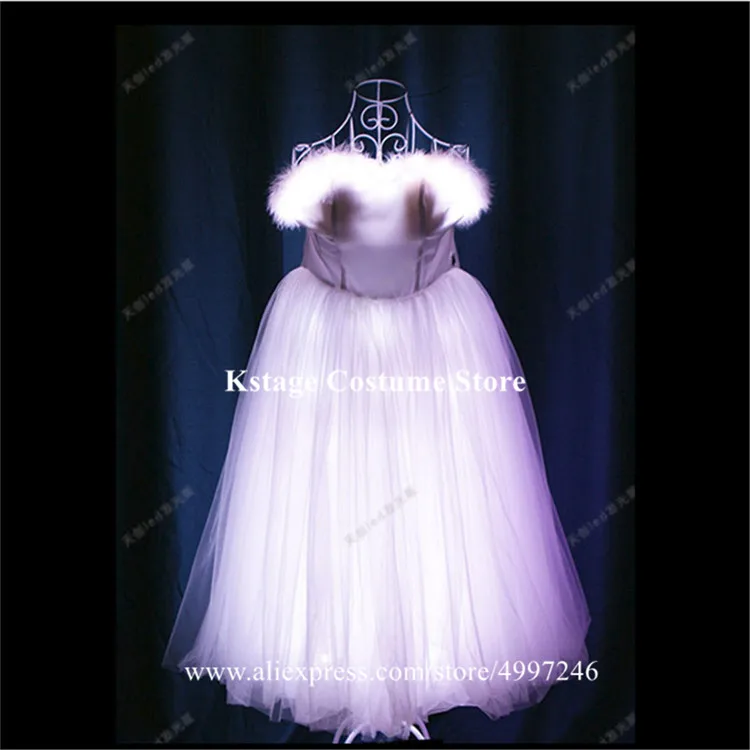 DMX programmable evening dress bar party wears full color luminous feather skirt RGB light led costume colorful stage outfit bar