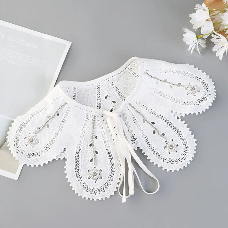 Fashion White Fake Collar Women Detachable Collars Lace Neckline Neckband Lolita Doll Ruffles Fake Collar Shoulder Wrap Tie