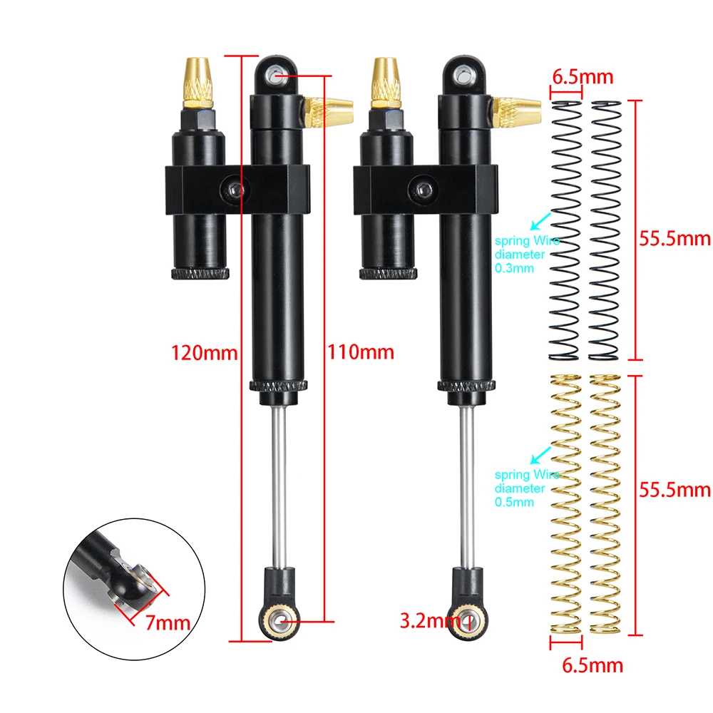 YEAHRUN 2PCS Piggyback Internal Spring Shock Absorber Damper for Axial SCX10 Wraith D90 TRX4 1/10 RC Crawler Car Parts