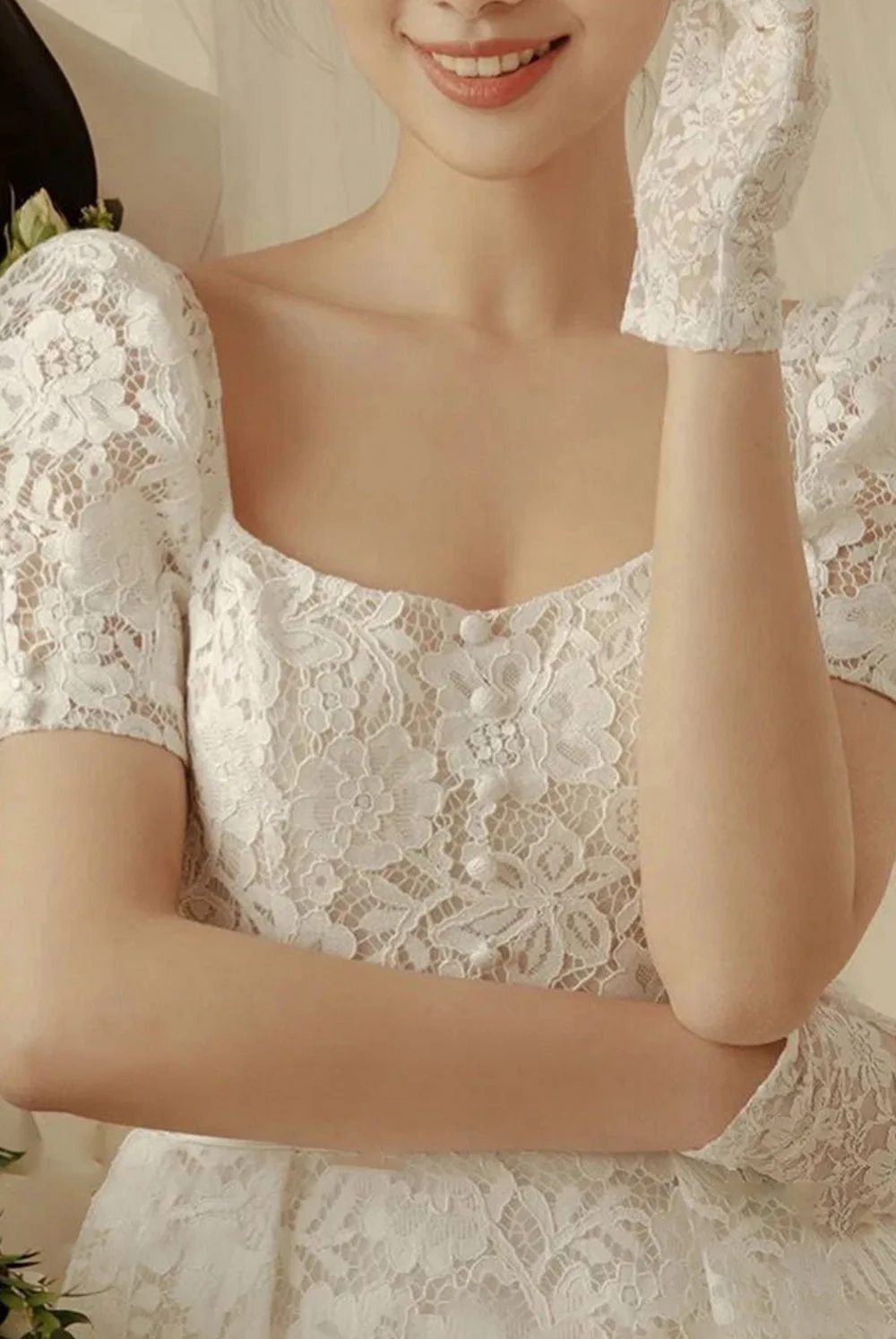 Elegant เกาหลีสแควร์คอชุดแต่งงาน A-Line ชุดเจ้าสาว Puffy เสื้อ 웨딩드레스 Lace Simple Vestidos De Novia Robe Mariée ด้วยโบว์