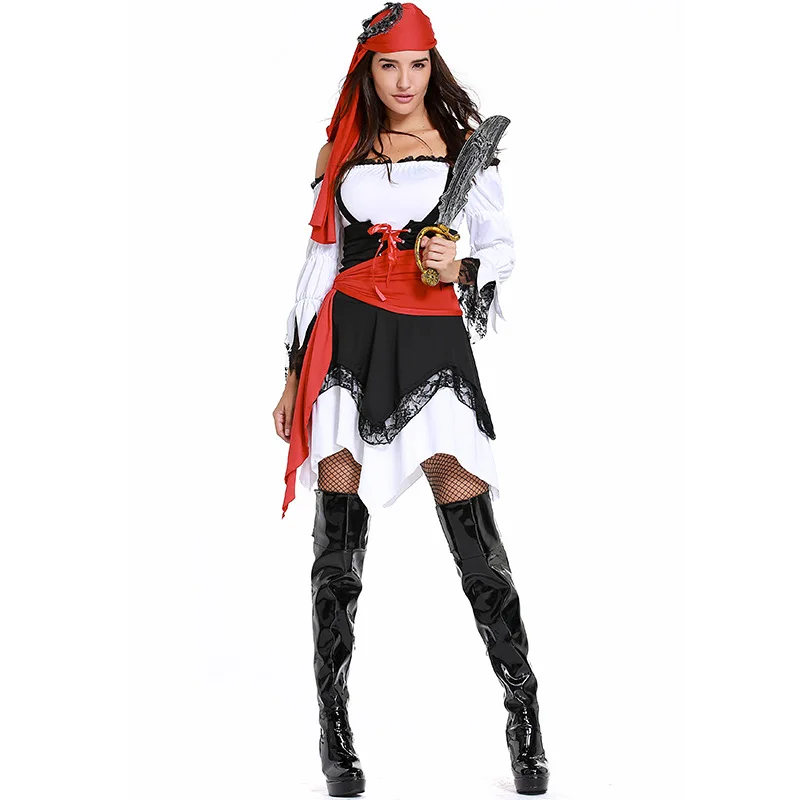 Adult Woman Halloween Pirates of the Caribbean Costumes Female Warrior Cosplay Carnival Purim Parade Role Play Show Party Dress