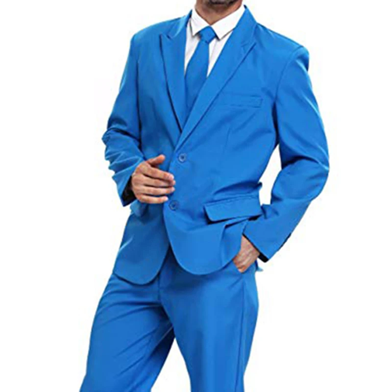 Indigo Blue Two Buttons Mens Party Suit Solid Color Leisure Suit Holiday Party Suits Business Suits Two Piece Suit(Jacket+Pants)