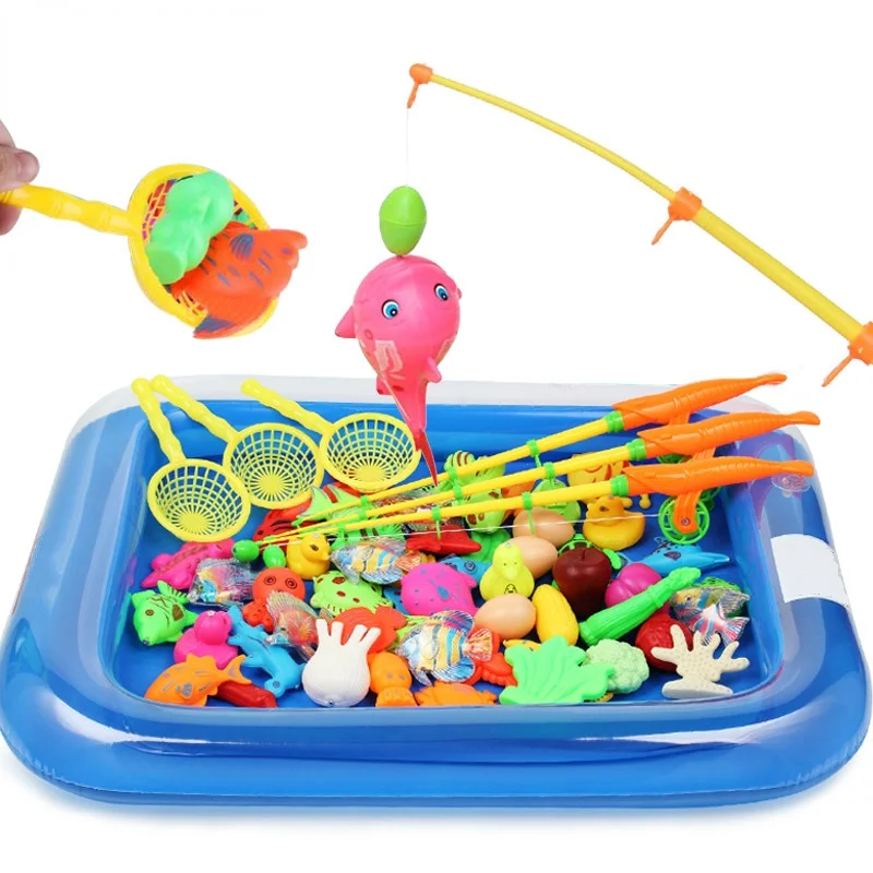 Children Boy girl fishing toy set suit magnetic play water baby toys fish square hot gift for kids Free Shipping