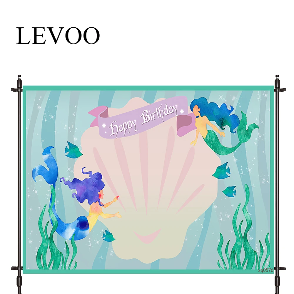 LEVOO Photography Backdrop Mermaid Painting Birthday Cartoons Watercolor Backdrop Photocall Photobooth Studio Shoot Fabric