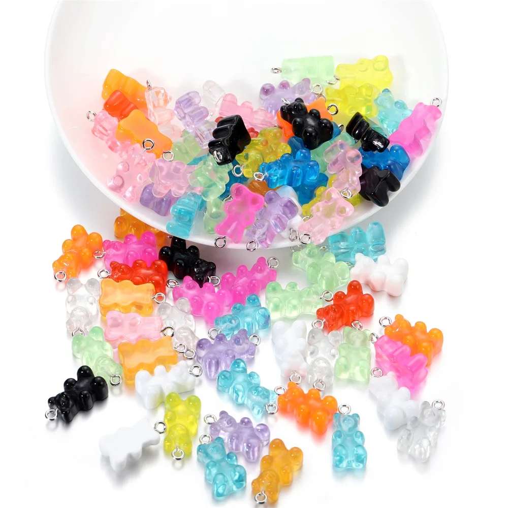 10pcs/lot Candy Color Resin Mini Bear Charms For Cute Earrings Pendants Necklaces Bracelets DIY Jewelry Making Accessories