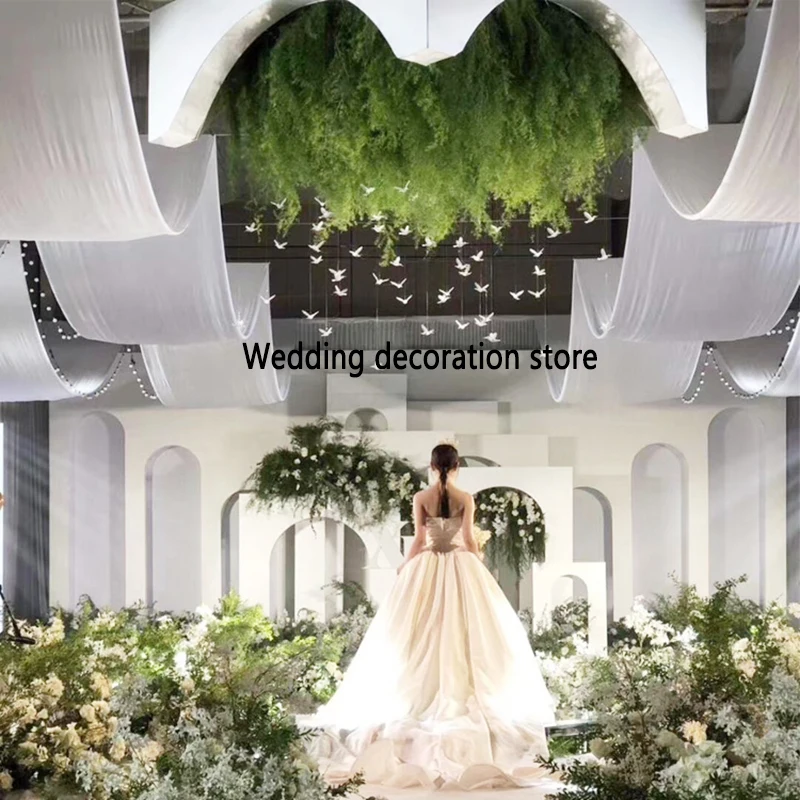 

Custom Transparent White ceiling Drapery Solid Ice Silk Curtain Panel Roof Canopy Decoration Draping Fabric Wedding