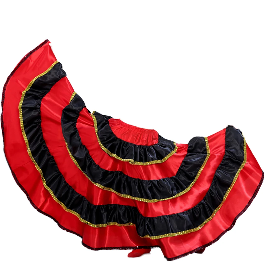 Saia de flamenco espanhola feminina, fantasia tradicional de dança, saia de cetim suave, performance de barriga vermelha, performance cigana, grande balanço 90cm