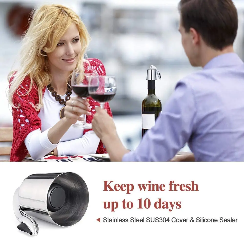 Stainless Steel Wine Bottle Stopper with Silicone Seal Decorative Wine Preserver Reusable Wine Cork Keeps Wine Fresh