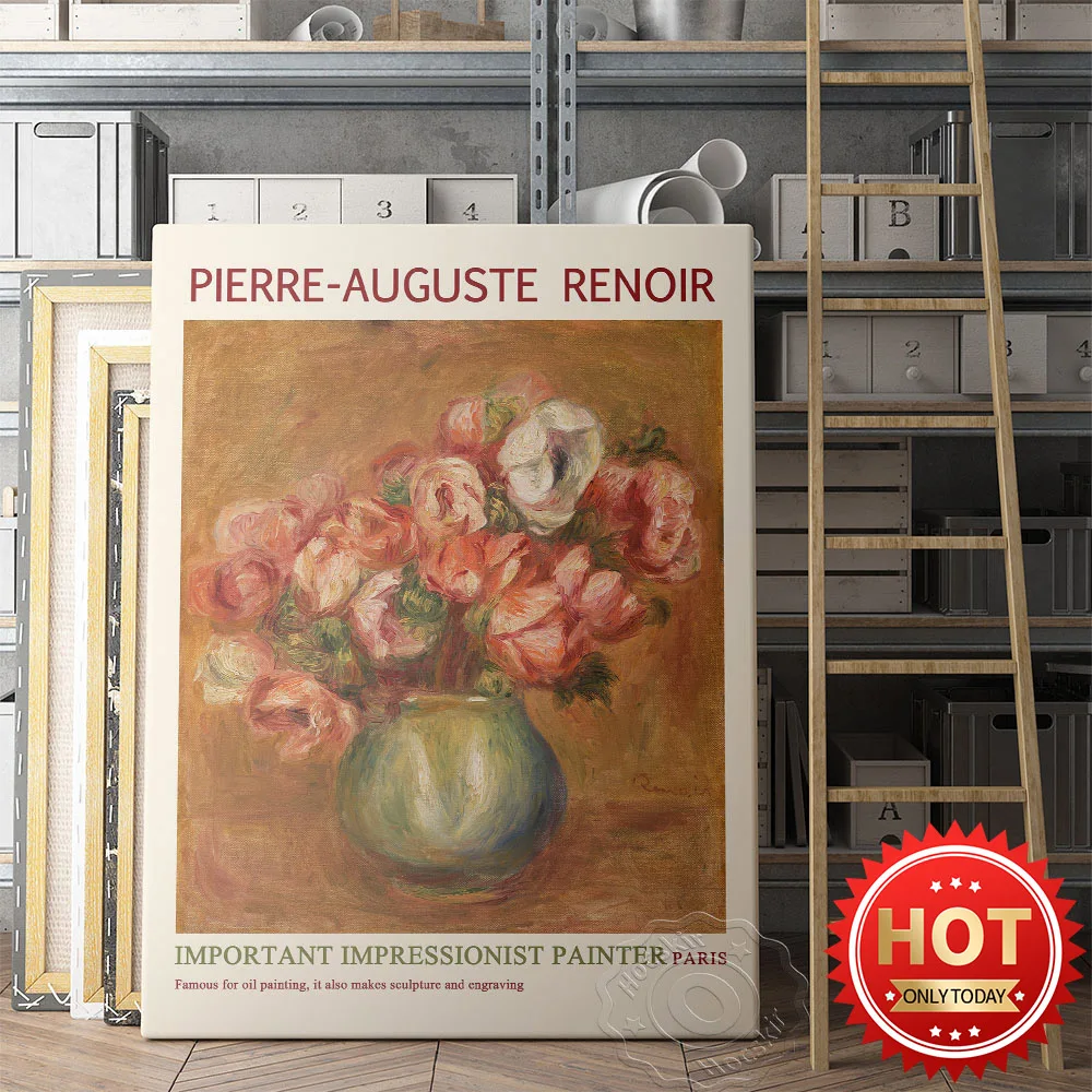 Pierre Auguste Renoir Barnes Foundation Exhibition Poster, Impressionist Painter Pierre Art Works Anemones Retro Wall Picture