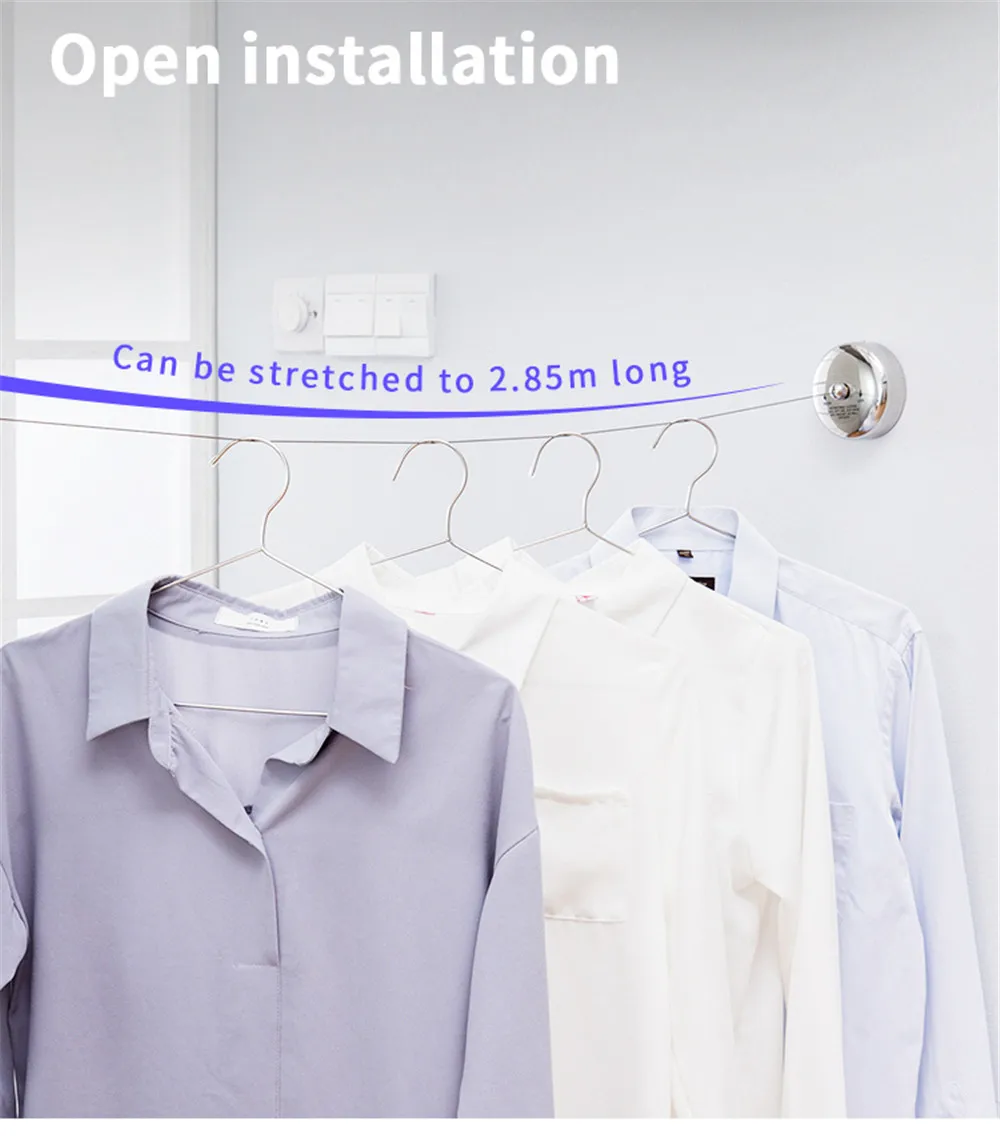 Retractable Clothesline Clothes Dryer with Adjustable Stainless Steel Rope String Laundry Hanger Organizer DryingRack