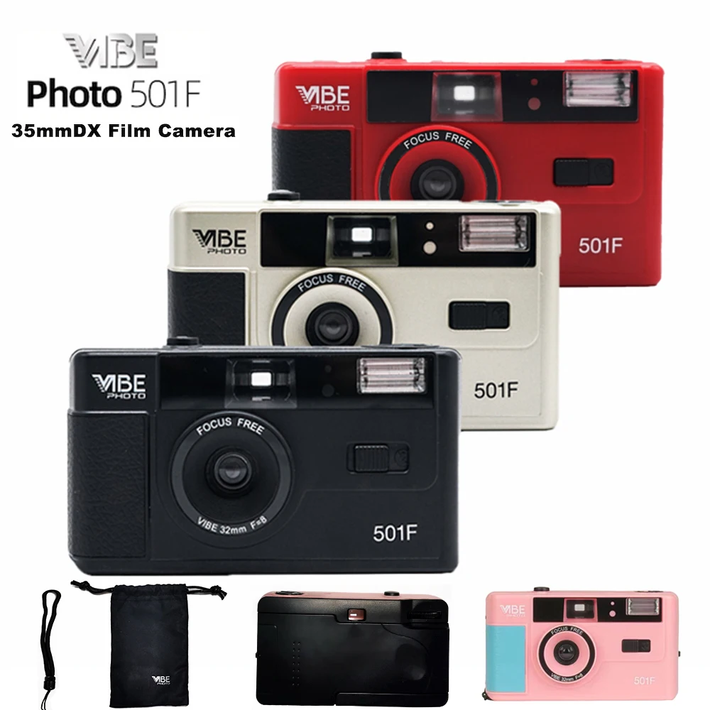 Suitable German VIBE 501F Camera Reusable Non-Disposable Retro Film Camera 135 Film With Flash Black/Red/Champagne Silver/Pink