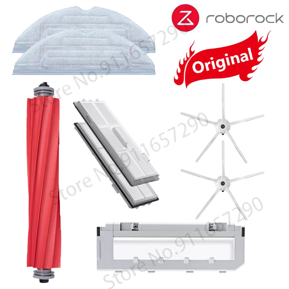 Original roborock s7 s75 s7plus paletten teile mopp weiß/schwarz seiten bürste haupt bürste/roll bürsten filter wassertank zubehör