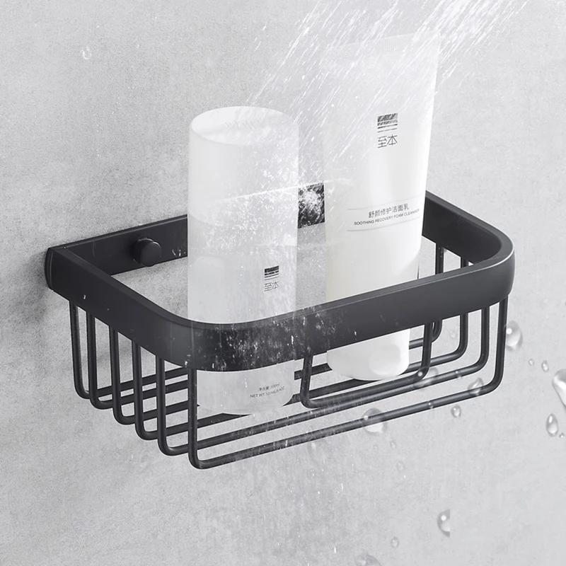 Black Bathroom Shelf Space Aluminum Shower Basket Bathroom Shelf Storage Organizer Paper Towel Rack Bathroom Accessories