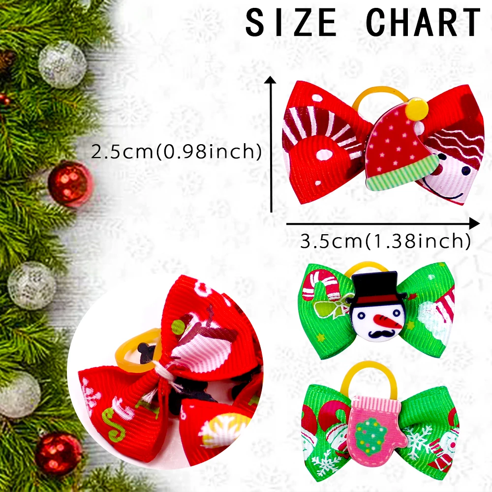 100pcs Christmas Dog bows Dog Hair Accessories Xmas Pet Small Dog Hair Bows Pet Supplies Rubber Santa Snowman Bows For Dogs