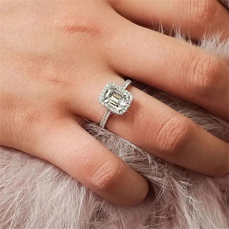 CC Wedding Engagement Rings Silver Color Rectangle Ring for Women Fine Jewelry Luxury Accessories Shine Stone Gift CC3123