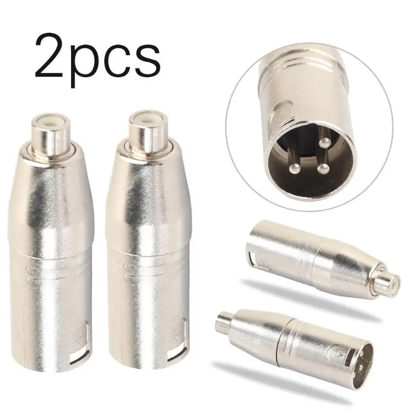 2pcs Metal XLR 3 Pin Male to RCA Female Audio Jack Adapter Plug Connector for audio  connection of audio equipment