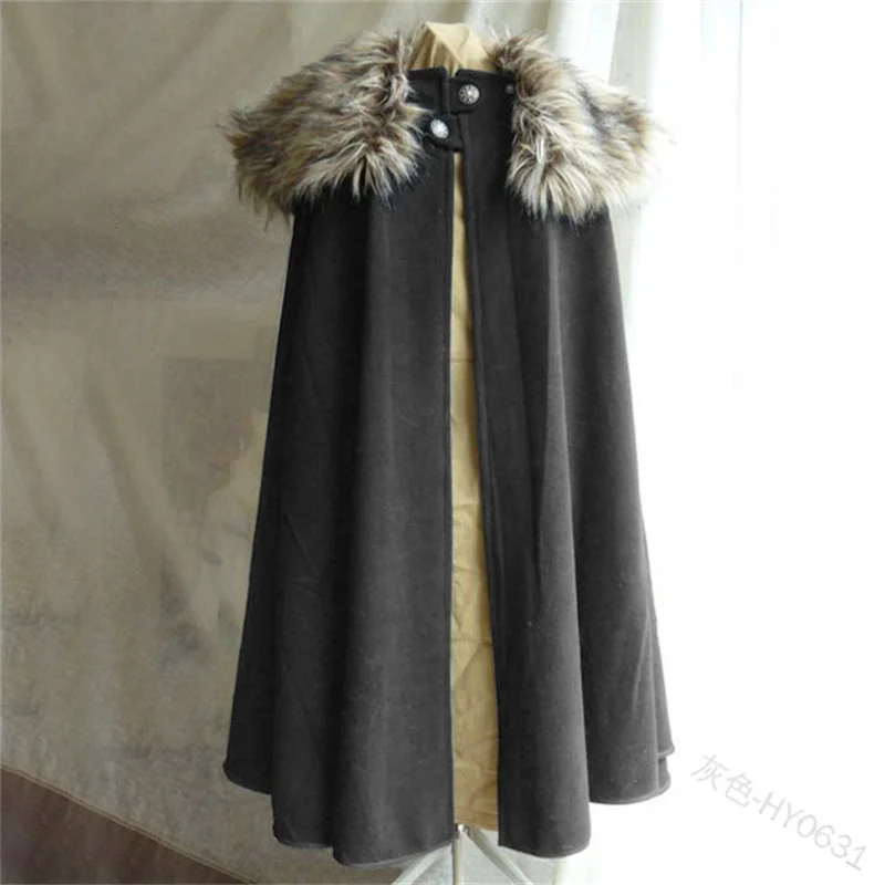 Halloween Costume 3XL Men\'s Medieval Costume Cloak Winter Fur Collar Victorian Cosplay Cape Coat High Quality Gothic Women Cape