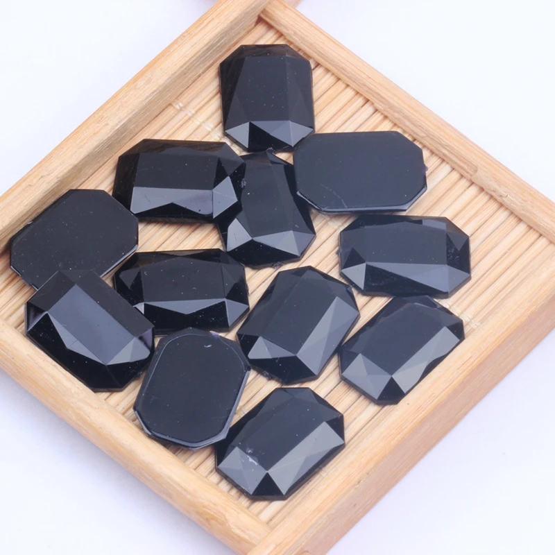 Rectangular Acrylic Rhinestones Flat Facets Many Sizes Flatback Black Glue On Beads For Jewelry Making Decorations