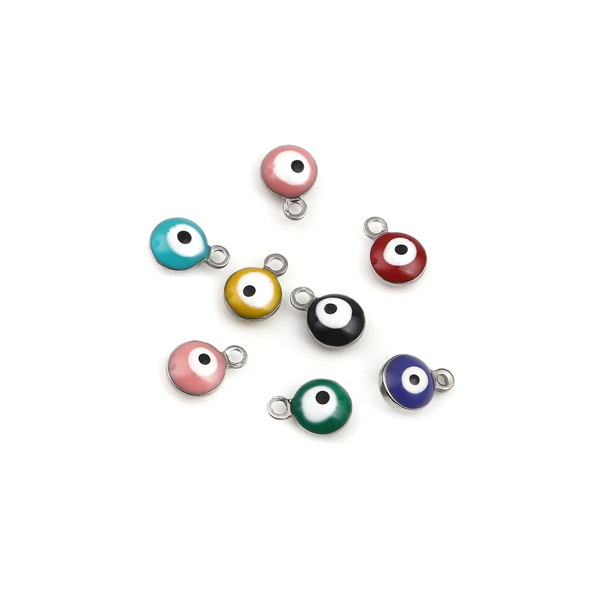 20 PCs Fashion Evil Eye Series Charms For Jewelry Making 304 Stainless Steel Religious Pendant Colorful At Random 9mm x 6mm