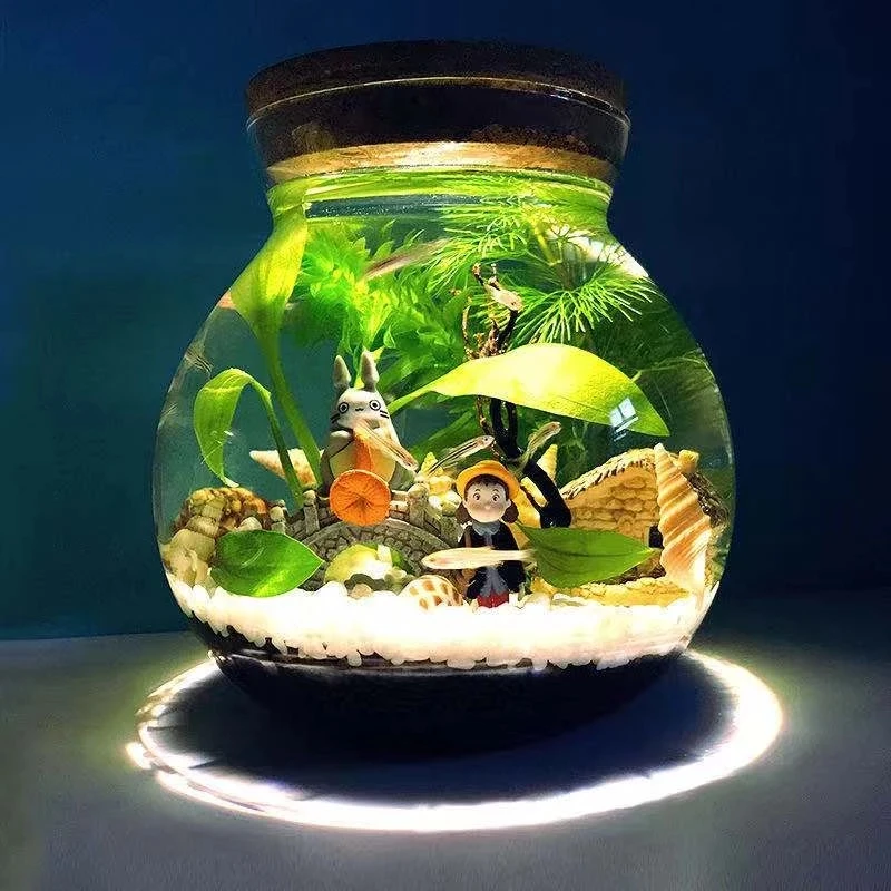 Aquarium small fish tank micro-view viewing aquarium landscaping fighting fish tank glass ecological bottle aquarium accessories