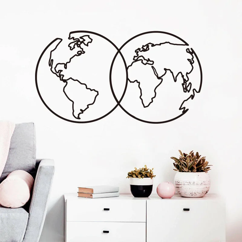 Intertwined Globe World Map Wall Sticker Classroom Office Gemometric Earth Globe Worldmap Wall Decal Bedroom School Vinyl Decor