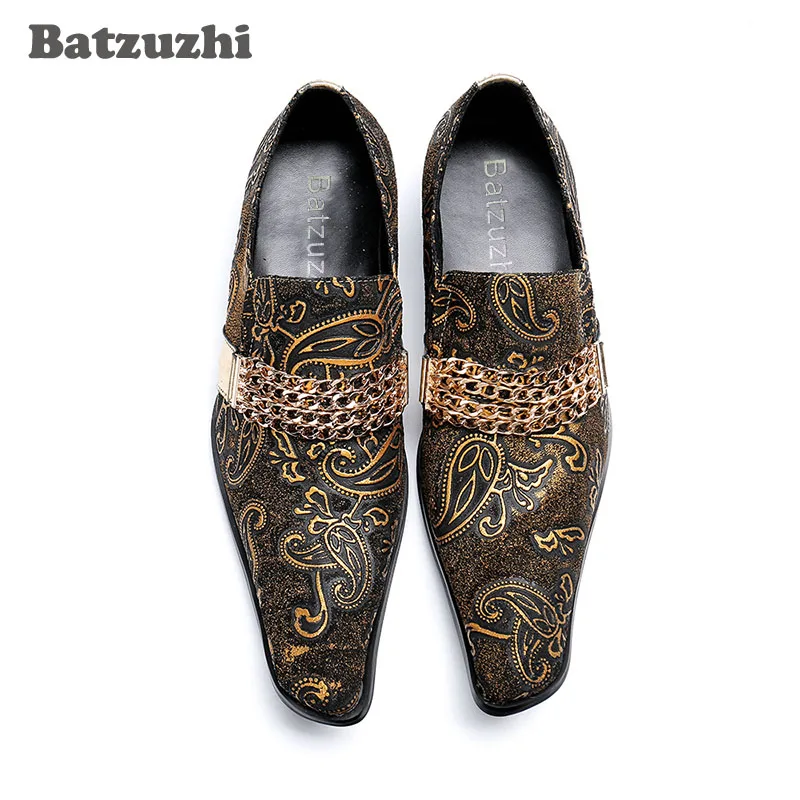 Batzuzhi Fashion Men Dress Shoes Leather Pointed Toe Designer's Luxury Business, Party and Wedding Shoes Men Gold, Big Sizes