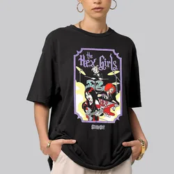 The Hex Girls w stylu Retro czarne gotyckie ponadgabarytowe koszulki damskie z krótkim rękawem zespół rockowy fajna bawełna topy letnia odzież codzienna