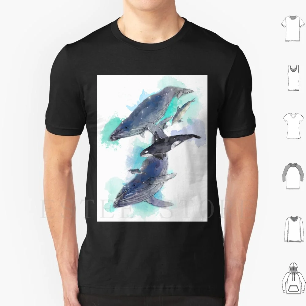 Star Whales T Shirt Cotton Men DIY Print Whales Killer Whale Humpback Whale Watercolour Wildlife Animal Water Sea Ocean