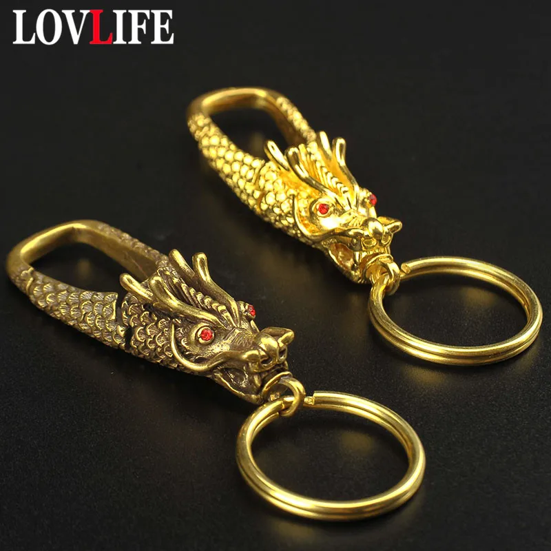 Dragon Carabiners Keychains Vintage Brass Red Eye Dragon key Chains Men Car Key Rings Accessories Couple Key Holder Gifts Crafts