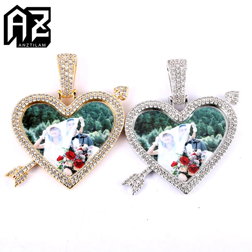 

AZ Love Heart Custom Photos Pendants Necklace With Bling Zircon For Women Men Hip Hop Goth Customized Jewelry With Long Chain