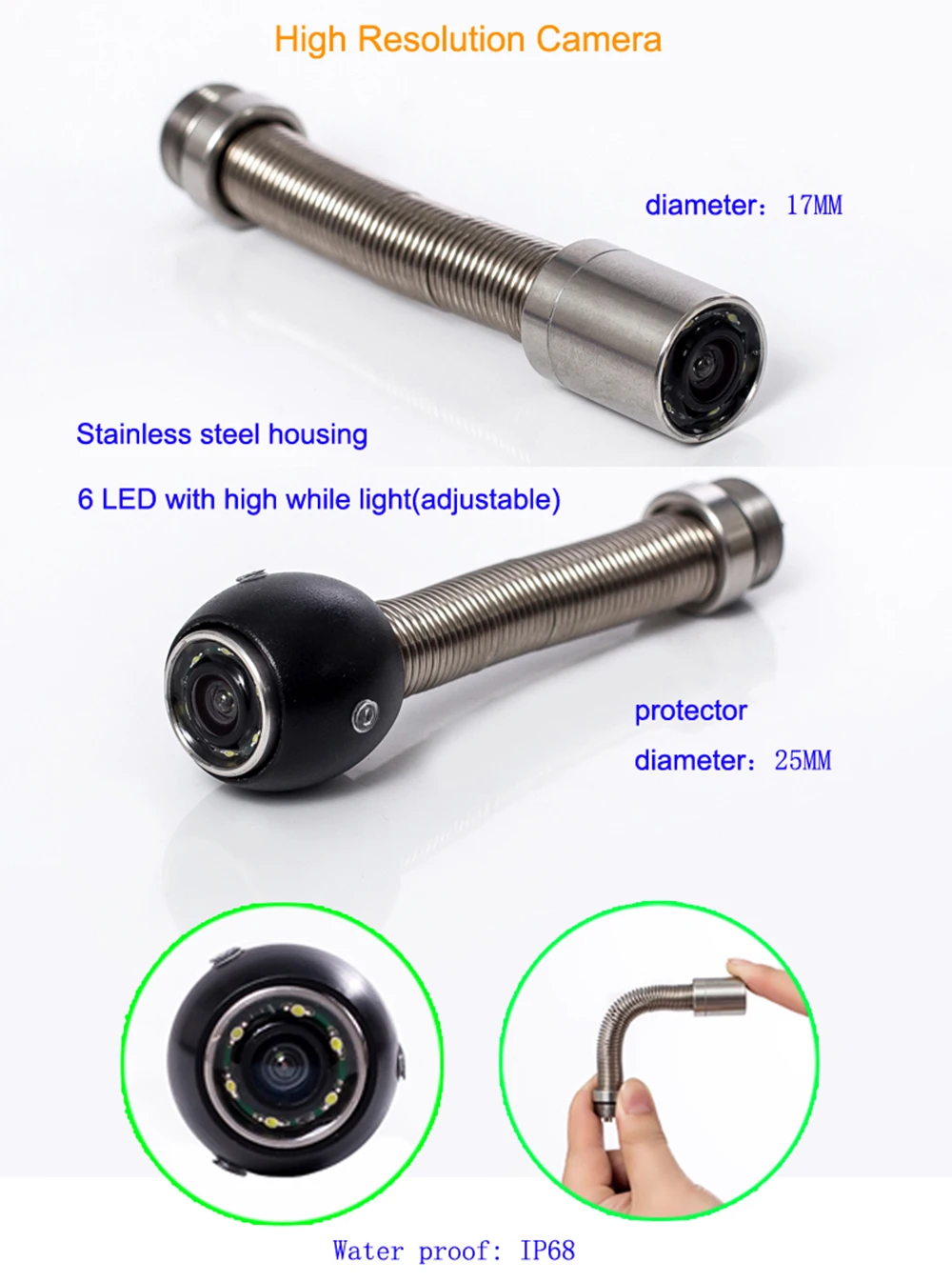 Imagem -03 - Tpwlco 2050m Cctv Pipe Inspeção Sistema de Vídeo Suporte Dvr Gravador 17 mm à Prova Impermeável Água Bem Esgoto Endoscópio Câmera Polegada Tela