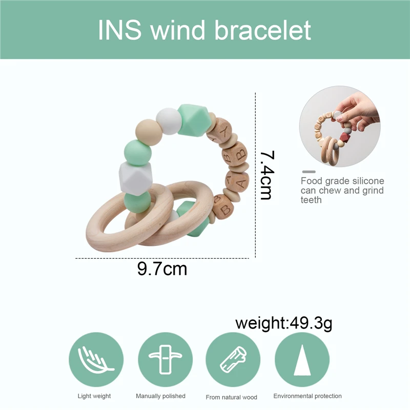 LET'S MAKE-Bracelets en Silicone pour Bébé, Perles en Hêtre TeWindsor, Hochets avec Nom Personnalisé, Cadeau d'Allaitement pour Nouveau-Né, Jouets en Bois, 2020